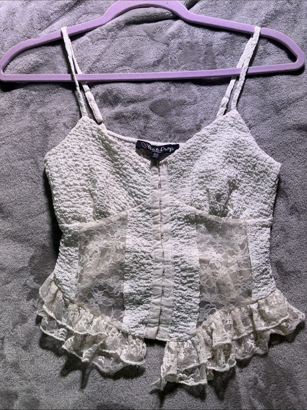 Lace Ruffle Textured Cami Top in Ivory